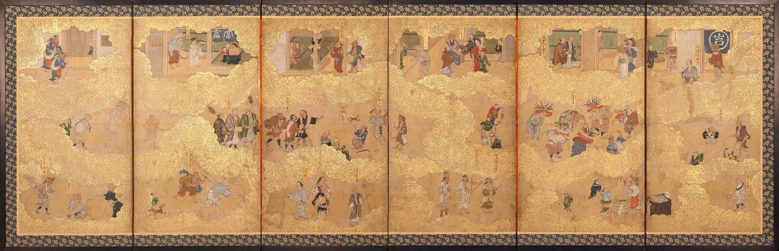 遊芸人図屏風（左隻）